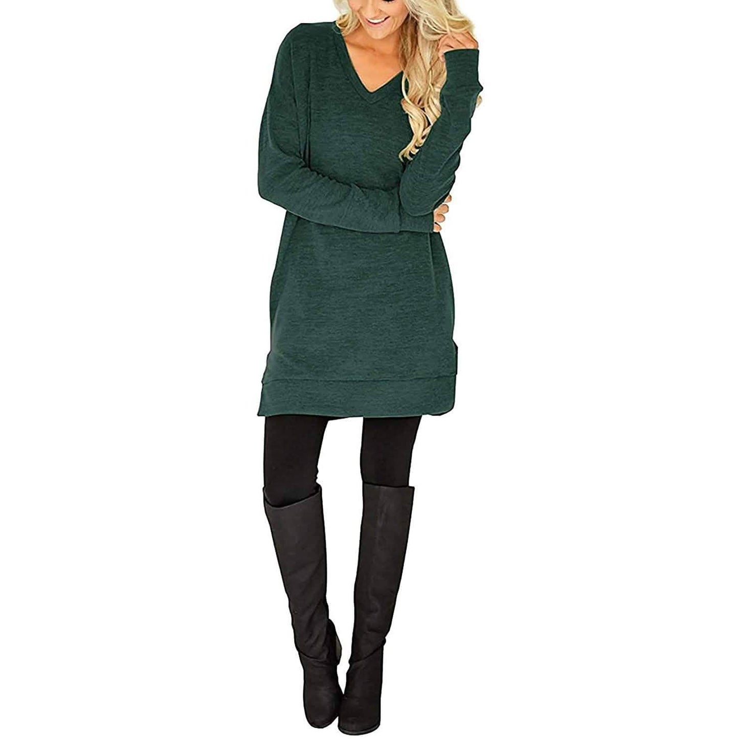 Womens Casual Long Sleeves Solid V-Neck Tunics Shirt Tops with Pockets DailySale