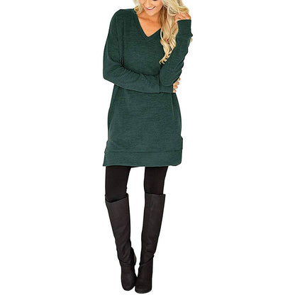 Womens Casual Long Sleeves Solid V-Neck Tunics Shirt Tops with Pockets DailySale