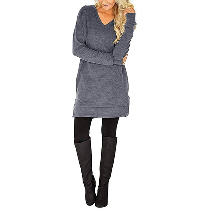 Womens Casual Long Sleeves Solid V-Neck Tunics Shirt Tops with Pockets DailySale