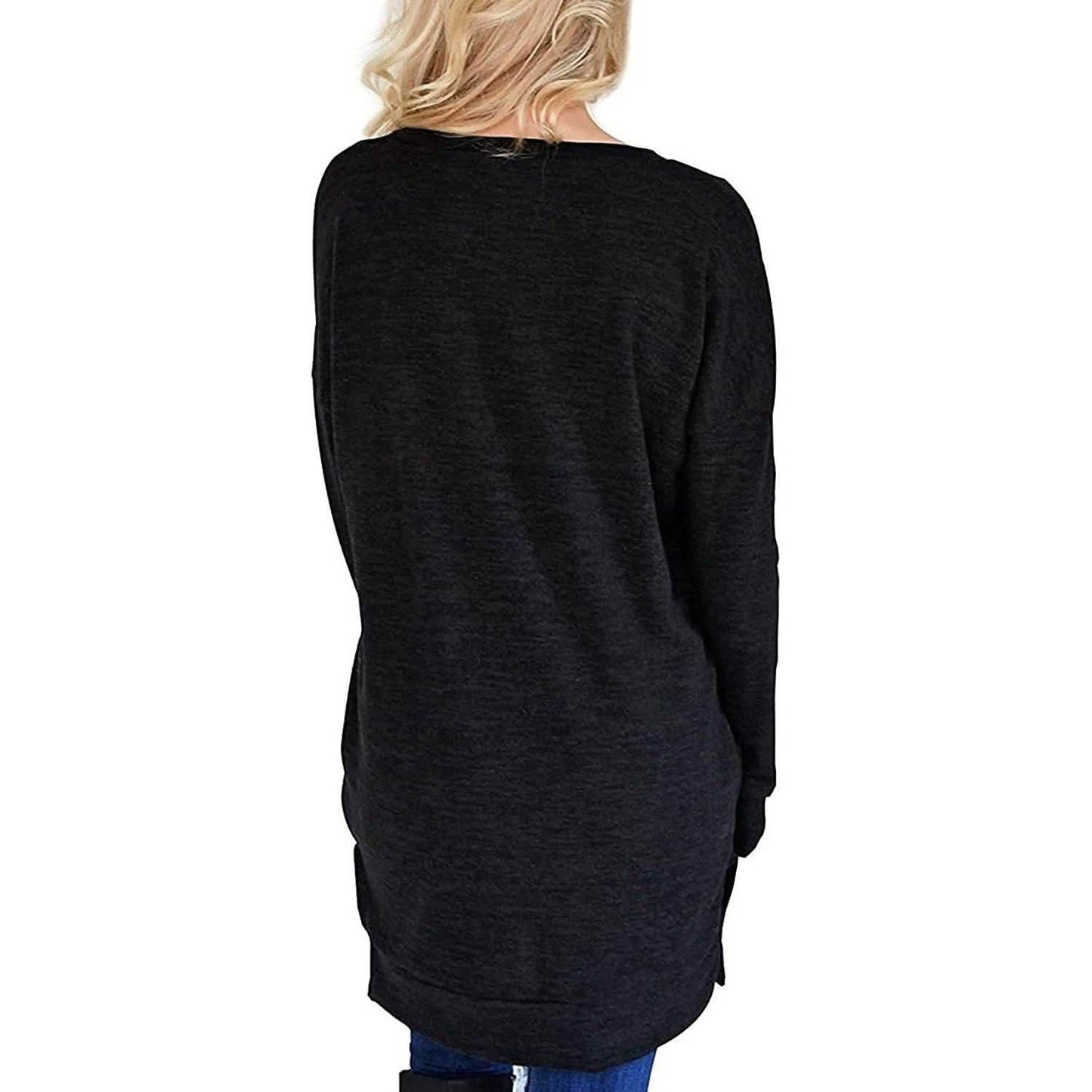 Womens Casual Long Sleeves Solid V-Neck Tunics Shirt Tops with Pockets DailySale