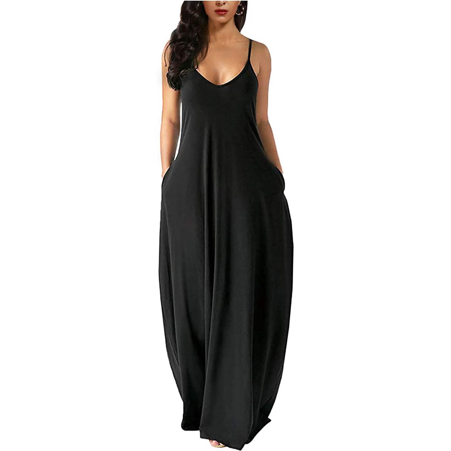 Womens Casual Sleeveless Plus Size Loose Plain Long Maxi Dress with Pockets DailySale