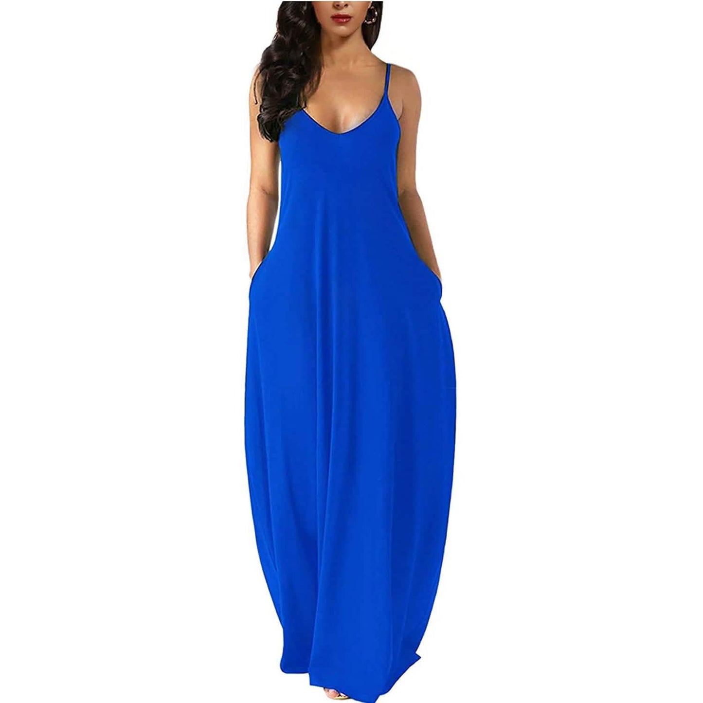 Womens Casual Sleeveless Plus Size Loose Plain Long Maxi Dress with Pockets DailySale