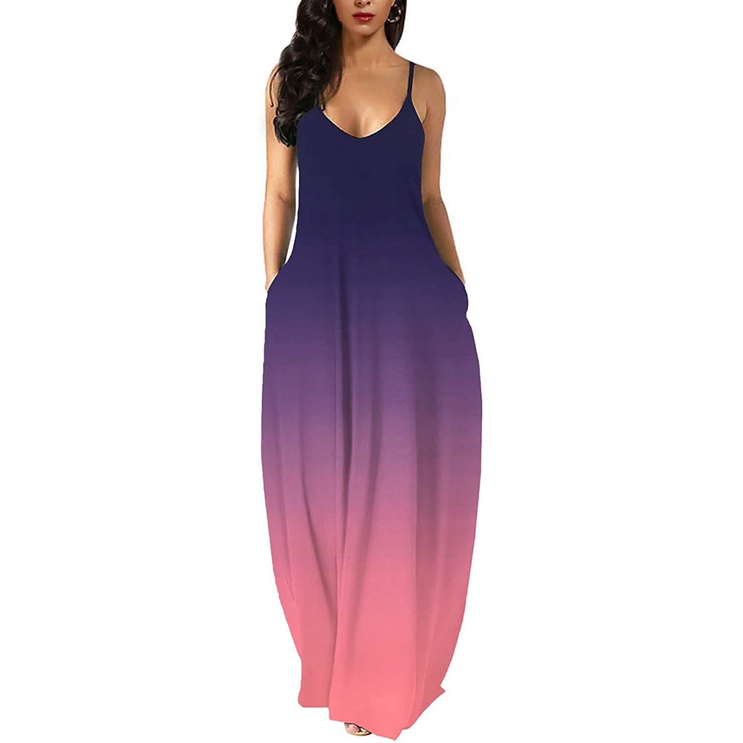 Womens Casual Sleeveless Plus Size Loose Plain Long Maxi Dress with Pockets DailySale