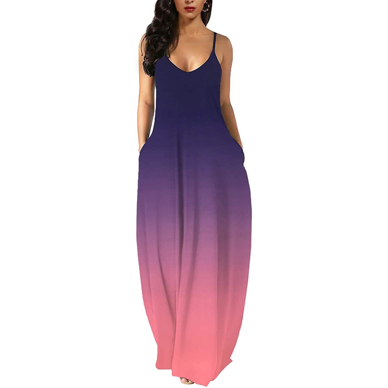 Womens Casual Sleeveless Plus Size Loose Plain Long Maxi Dress with Pockets DailySale