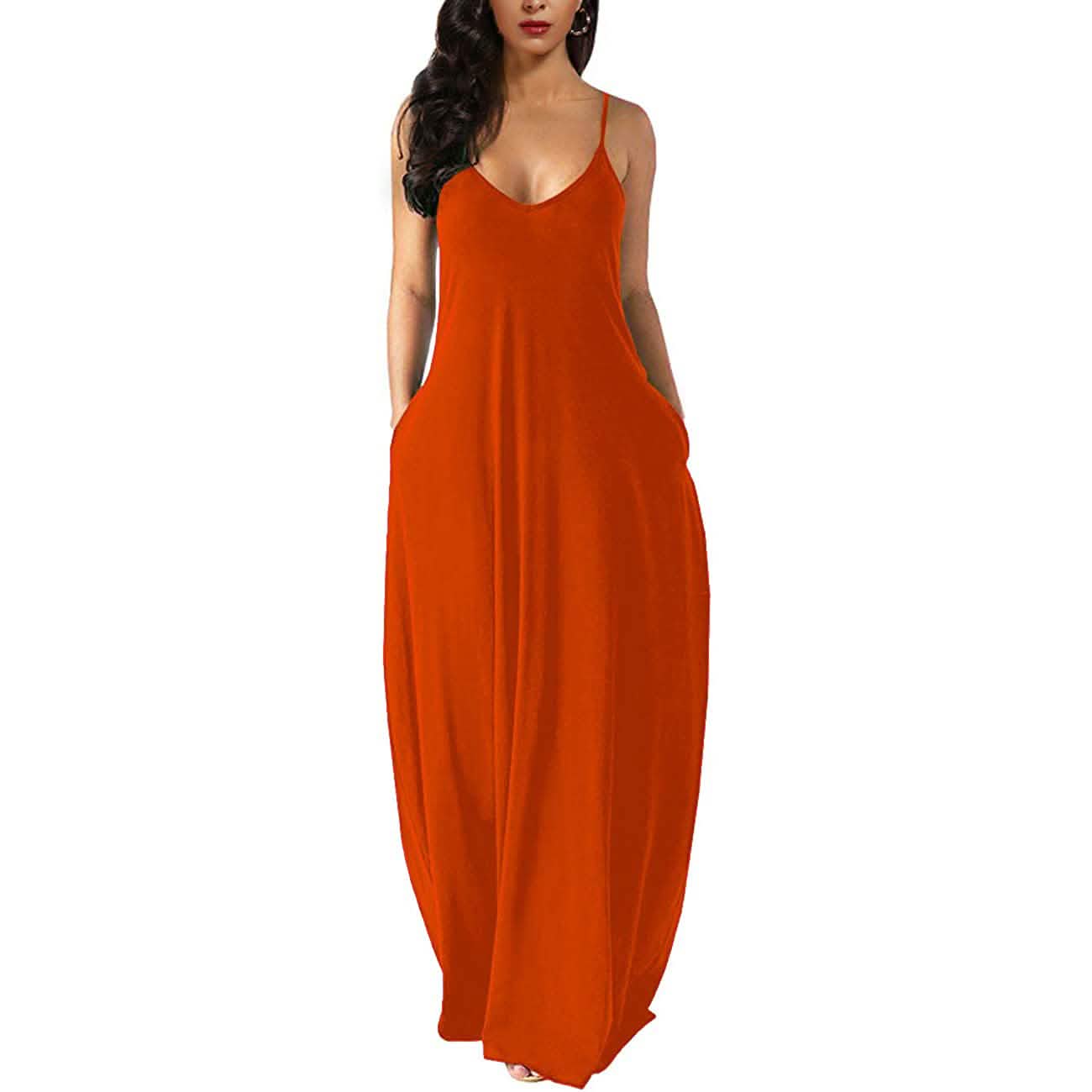 Womens Casual Sleeveless Plus Size Loose Plain Long Maxi Dress with Pockets DailySale