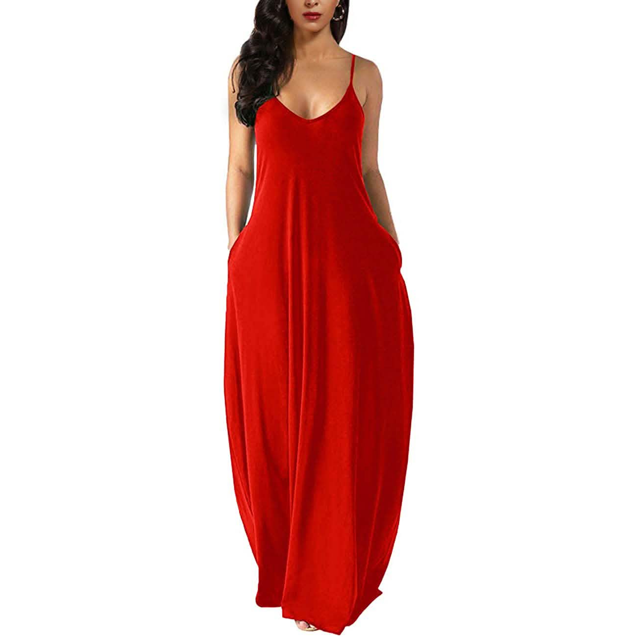 Womens Casual Sleeveless Plus Size Loose Plain Long Maxi Dress with Pockets DailySale
