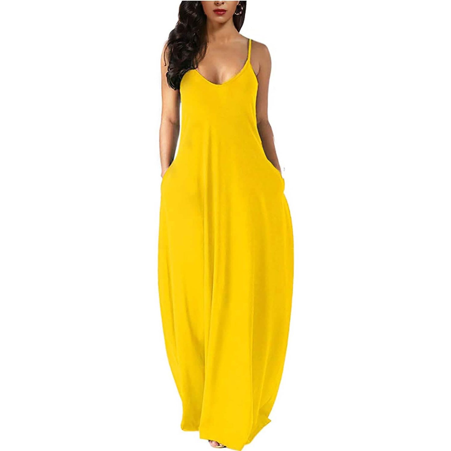 Womens Casual Sleeveless Plus Size Loose Plain Long Maxi Dress with Pockets DailySale