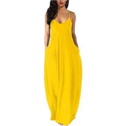 Womens Casual Sleeveless Plus Size Loose Plain Long Maxi Dress with Pockets DailySale