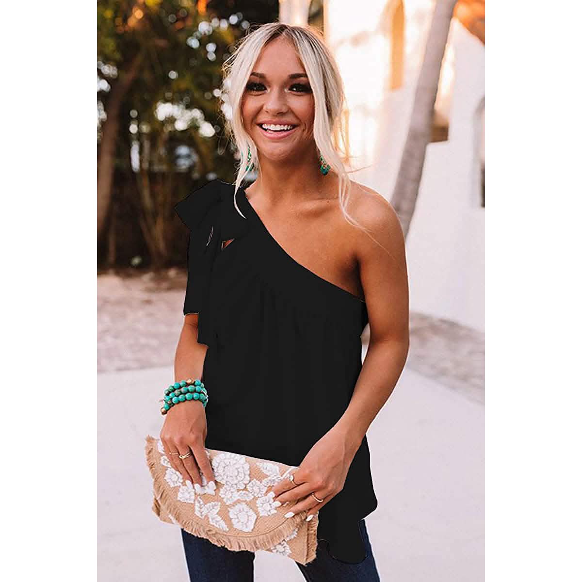 Women's Casual Tie One Shoulder Top DailySale