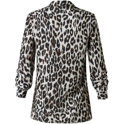 Womens Casual Tops V Neck Leopard Tunic Long Sleeve Button Down Shirts Top DailySale
