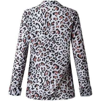 Womens Casual Tops V Neck Leopard Tunic Long Sleeve Button Down Shirts Top DailySale