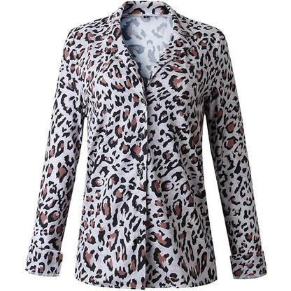 Womens Casual Tops V Neck Leopard Tunic Long Sleeve Button Down Shirts Top DailySale