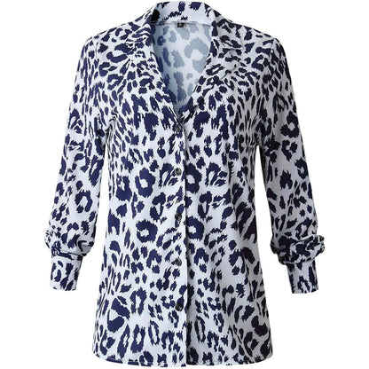 Womens Casual Tops V Neck Leopard Tunic Long Sleeve Button Down Shirts Top DailySale