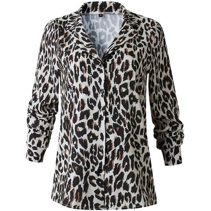 Womens Casual Tops V Neck Leopard Tunic Long Sleeve Button Down Shirts Top DailySale