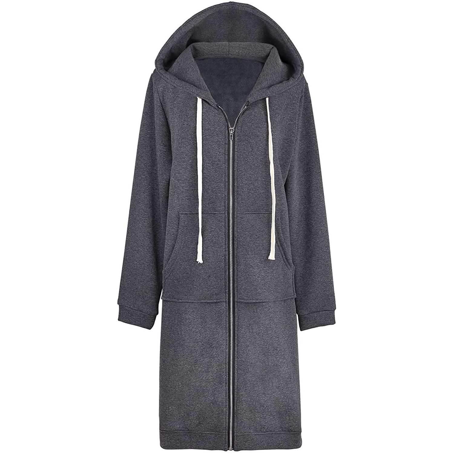 Women's Casual Zip up Hoodies Long Tunic Sweatshirts Jackets Fashion Plus Size Hoodie with Pockets DailySale