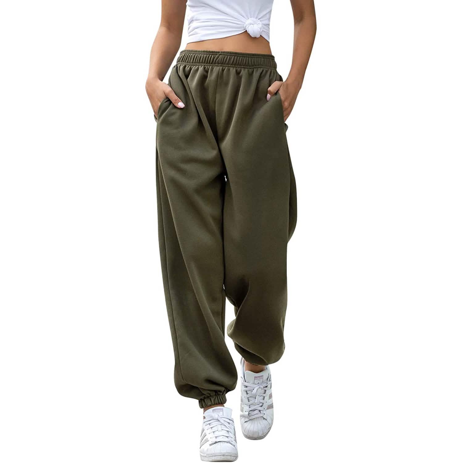 Women's Cinch Bottom Sweatpants Pockets High Waist Sporty DailySale