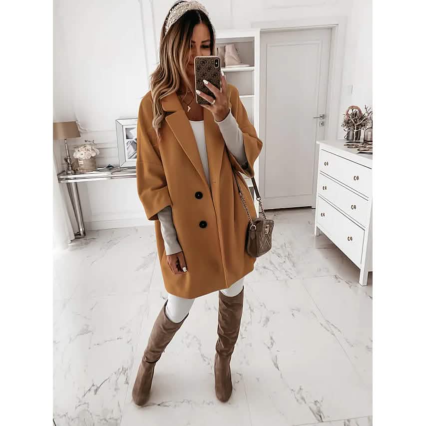 Women's Coat Shacket Jacket Long Sleeve Solid Color Oversized DailySale