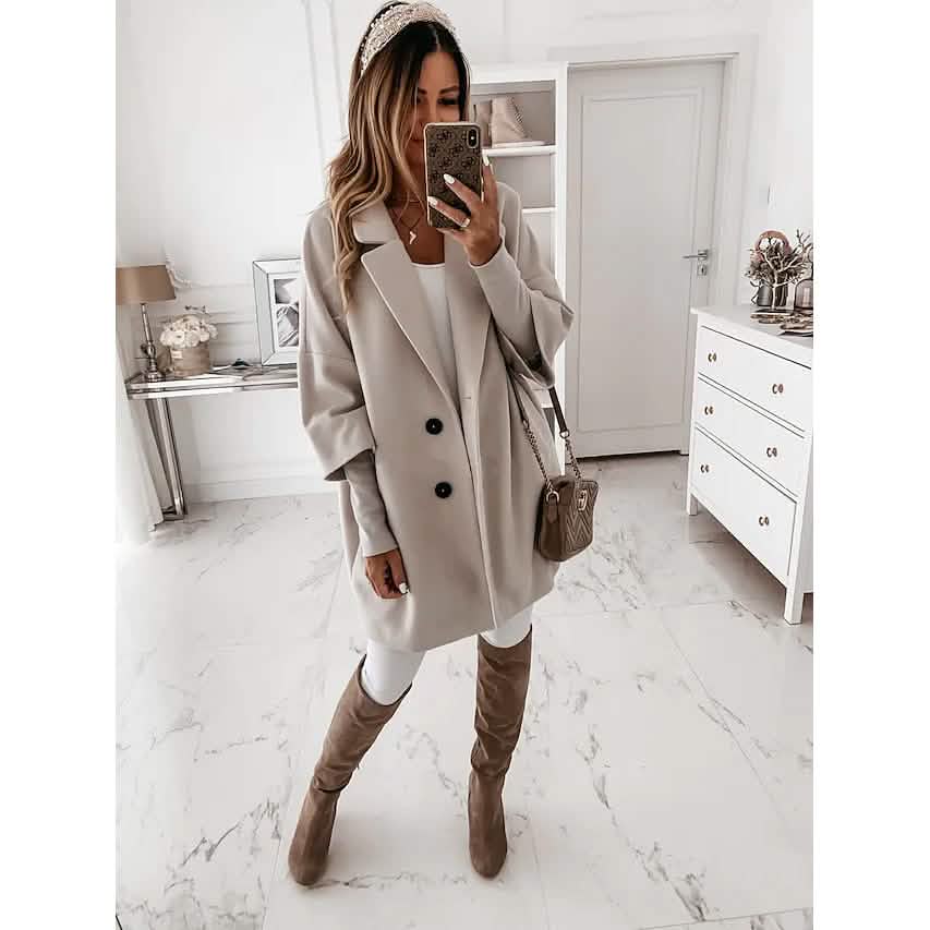 Women's Coat Shacket Jacket Long Sleeve Solid Color Oversized DailySale
