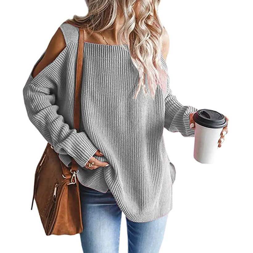 Women's Cold Shoulder Batwing Chunky Knitted Tunic Tops DailySale