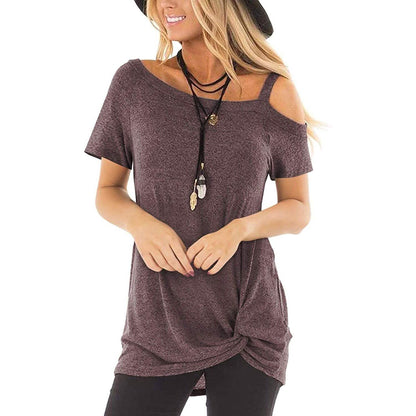 Women's Cold Shoulder Tops Summer Short Sleeve Casual Twist Knot Blouse T-Shirt DailySale