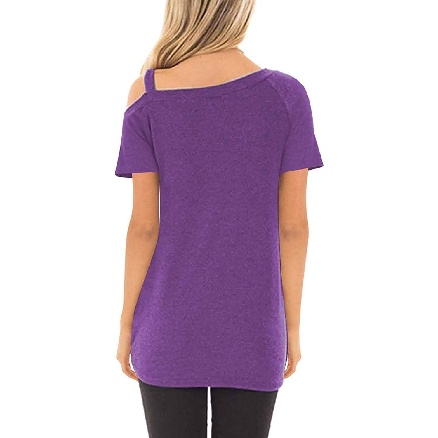 Women's Cold Shoulder Tops Summer Short Sleeve Casual Twist Knot Blouse T-Shirt DailySale