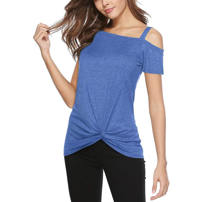 Women's Cold Shoulder Tops Summer Short Sleeve Casual Twist Knot Blouse T-Shirt DailySale