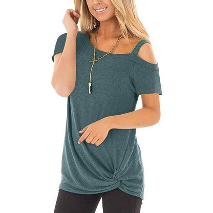 Women's Cold Shoulder Tops Summer Short Sleeve Casual Twist Knot Blouse T-Shirt DailySale
