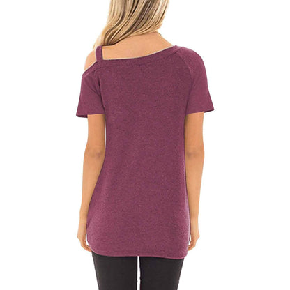 Women's Cold Shoulder Tops Summer Short Sleeve Casual Twist Knot Blouse T-Shirt DailySale