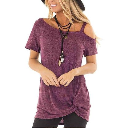 Women's Cold Shoulder Tops Summer Short Sleeve Casual Twist Knot Blouse T-Shirt DailySale