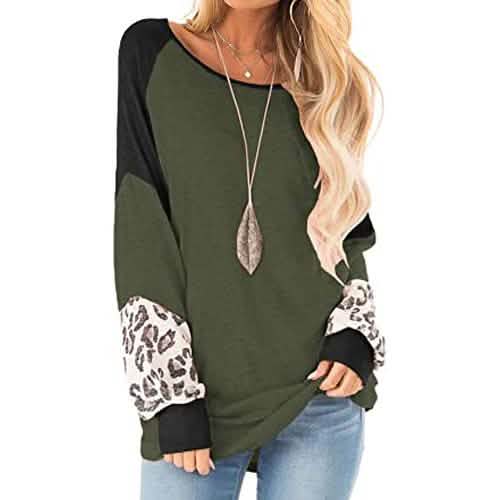 Womens Color Block Pullover Leopard Print Sweatshirt DailySale