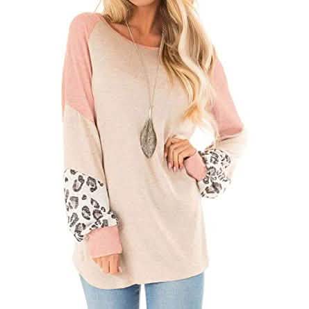 Womens Color Block Pullover Leopard Print Sweatshirt DailySale