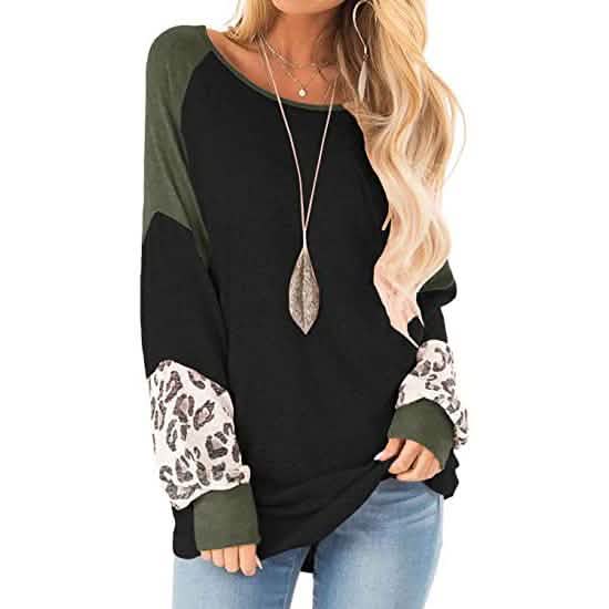 Womens Color Block Pullover Leopard Print Sweatshirt DailySale