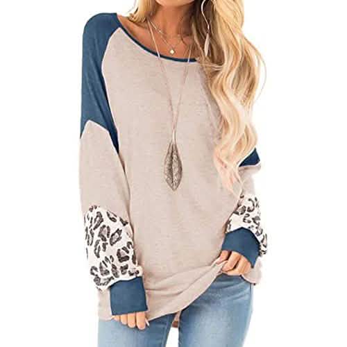 Womens Color Block Pullover Leopard Print Sweatshirt DailySale