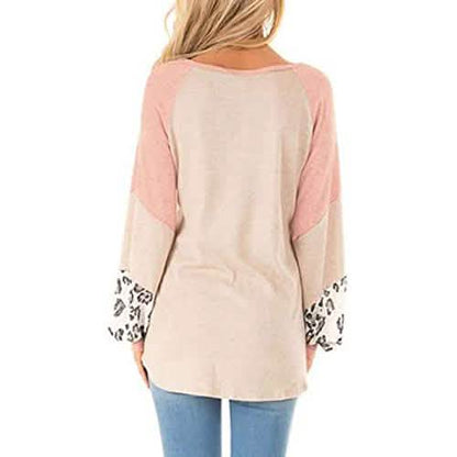 Womens Color Block Pullover Leopard Print Sweatshirt DailySale