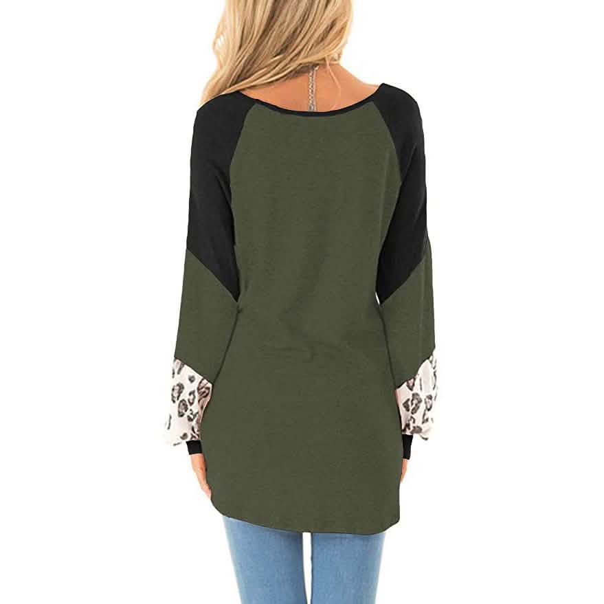 Womens Color Block Pullover Leopard Print Sweatshirt DailySale