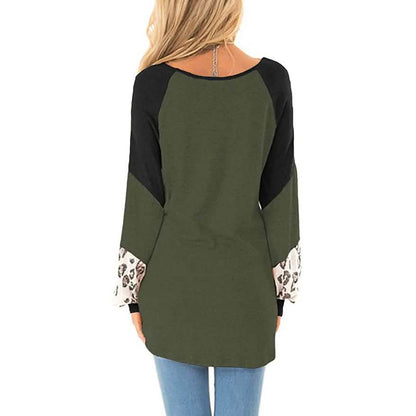 Womens Color Block Pullover Leopard Print Sweatshirt DailySale