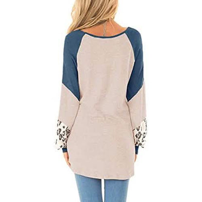 Womens Color Block Pullover Leopard Print Sweatshirt DailySale