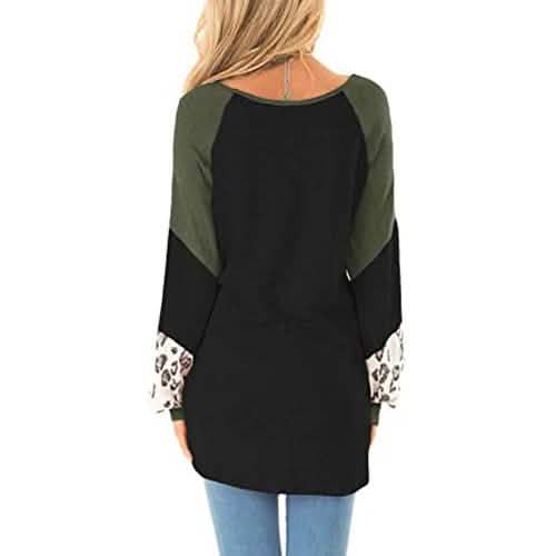 Womens Color Block Pullover Leopard Print Sweatshirt DailySale