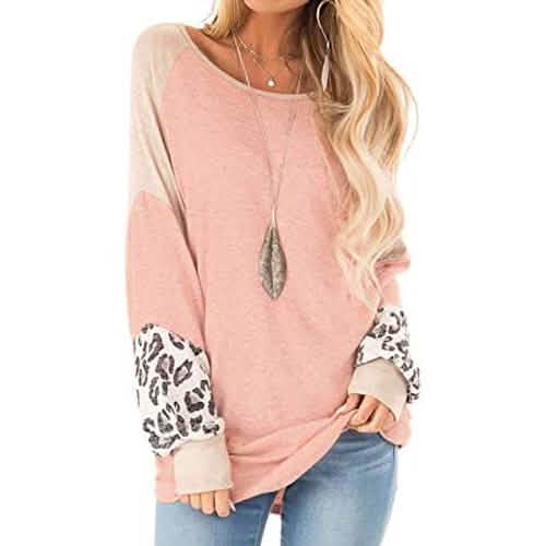 Womens Color Block Pullover Leopard Print Sweatshirt DailySale