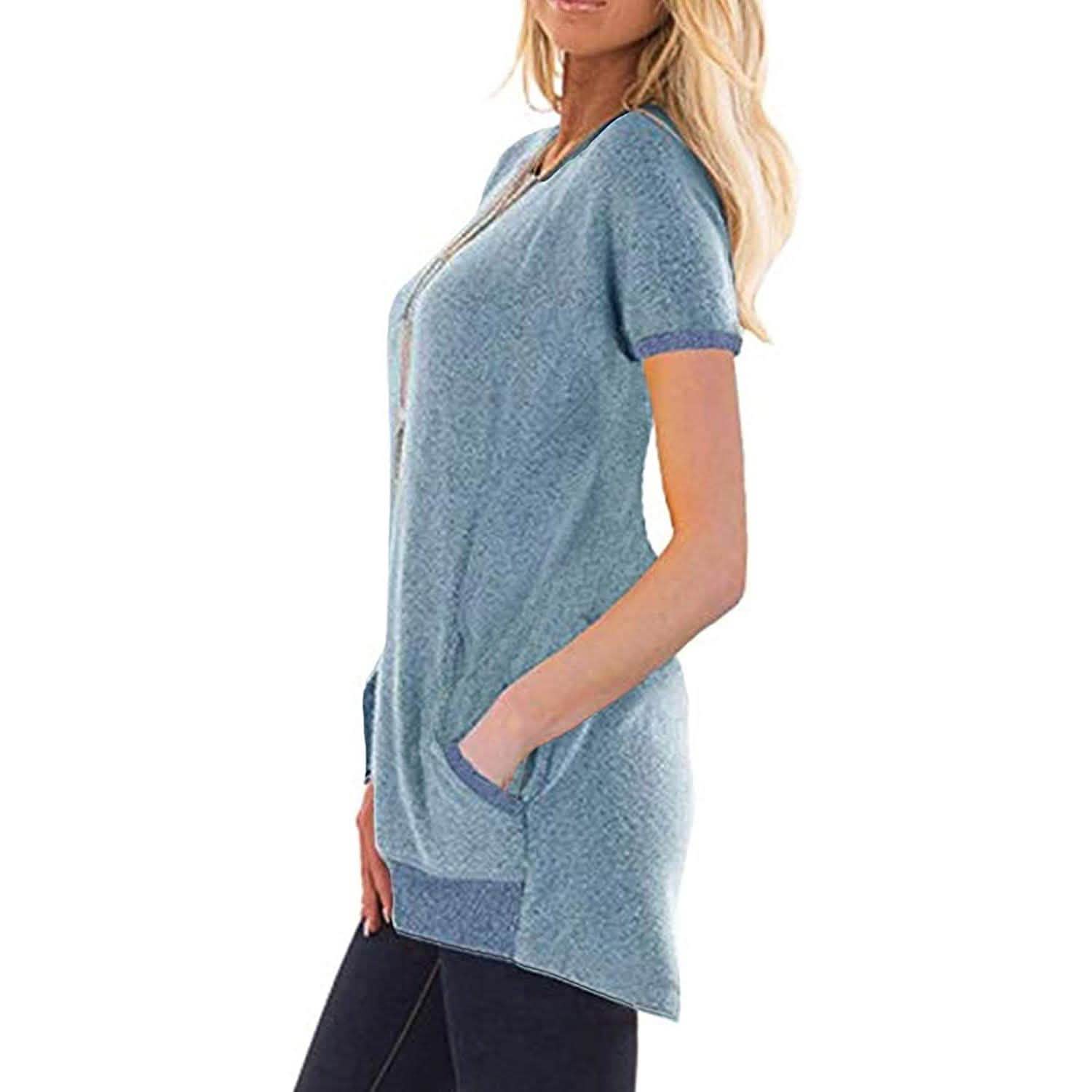 Women's Color Block Short Sleeve Lightweight Knit Sweatshirts with Pockets DailySale
