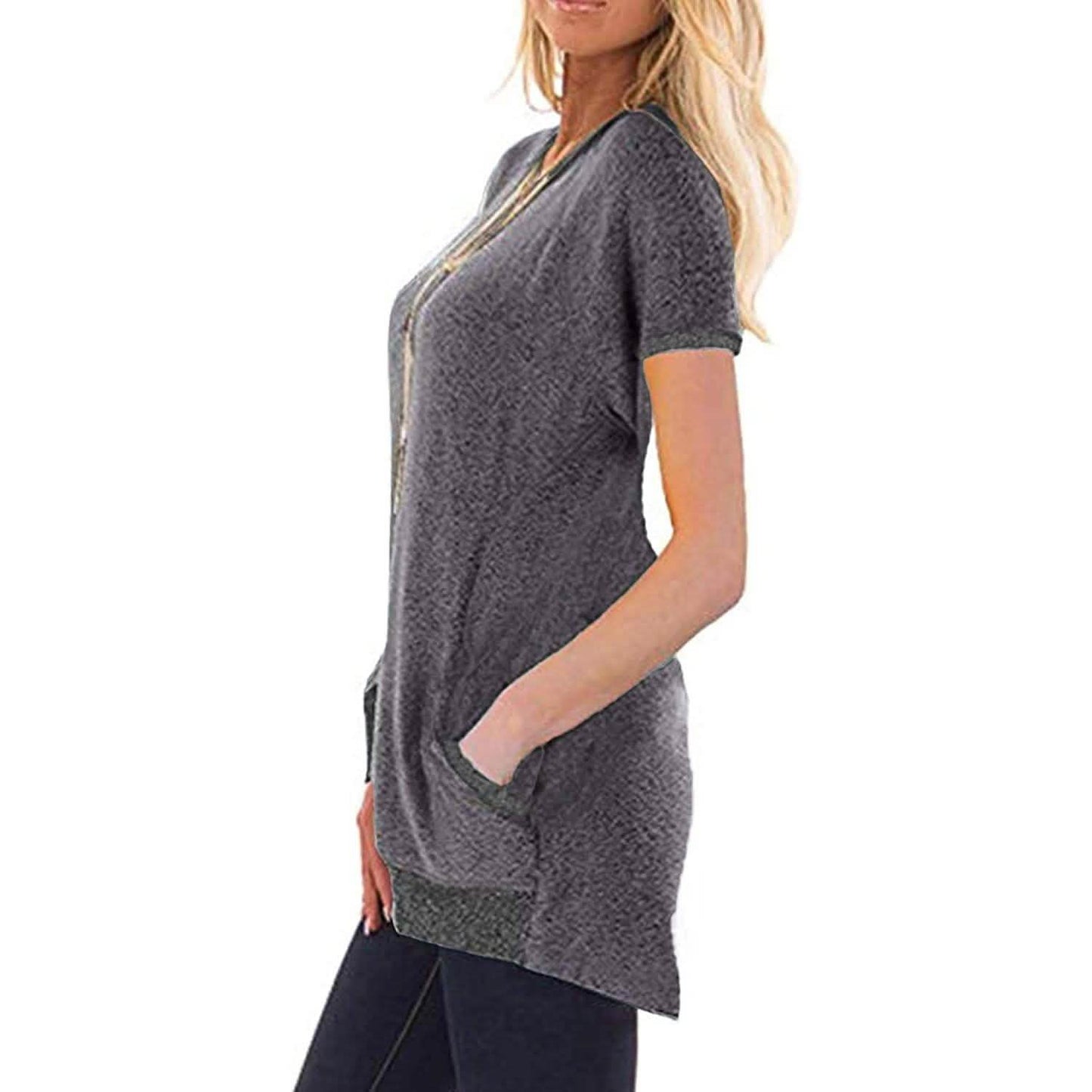 Women's Color Block Short Sleeve Lightweight Knit Sweatshirts with Pockets DailySale