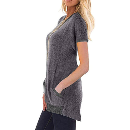 Women's Color Block Short Sleeve Lightweight Knit Sweatshirts with Pockets DailySale