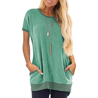 Women's Color Block Short Sleeve Lightweight Knit Sweatshirts with Pockets DailySale