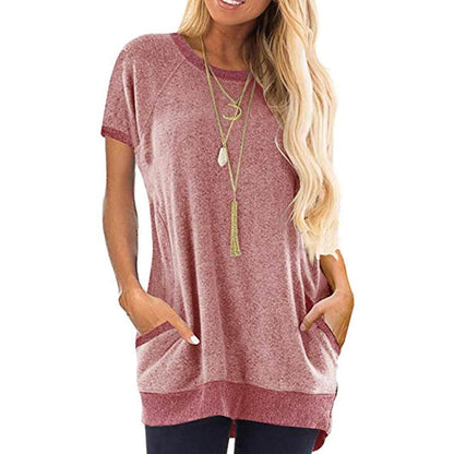 Women's Color Block Short Sleeve Lightweight Knit Sweatshirts with Pockets DailySale