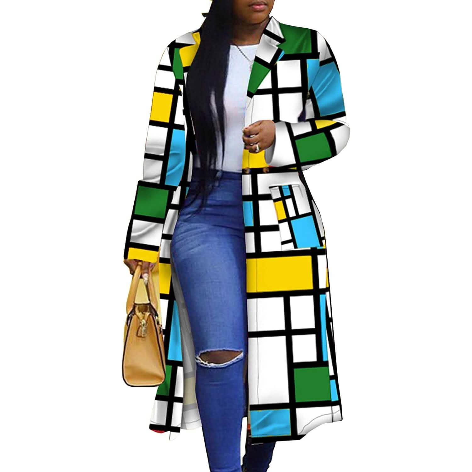 Women's Colored Geo Turn Down Collar Trench Coat DailySale