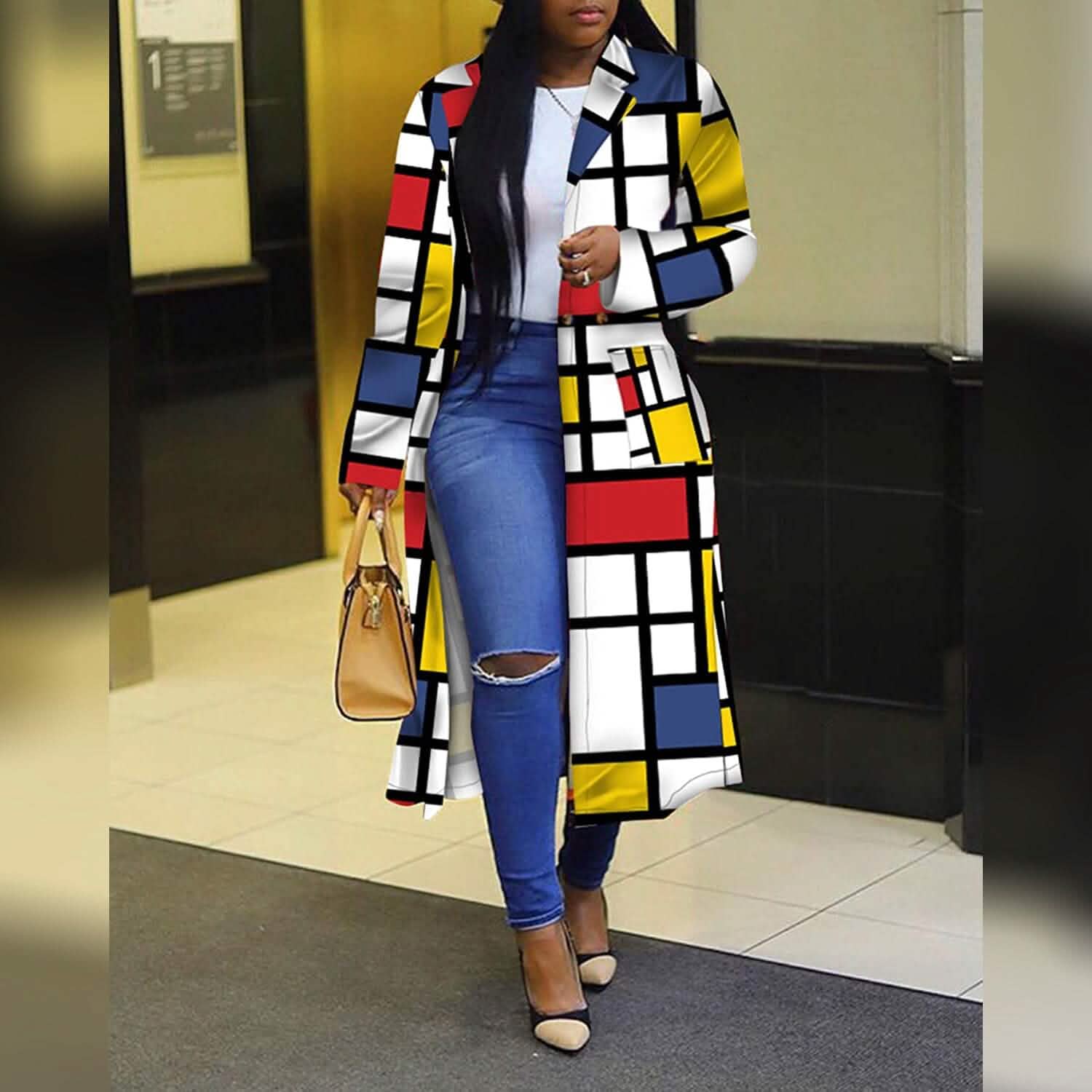 Women's Colored Geo Turn Down Collar Trench Coat DailySale