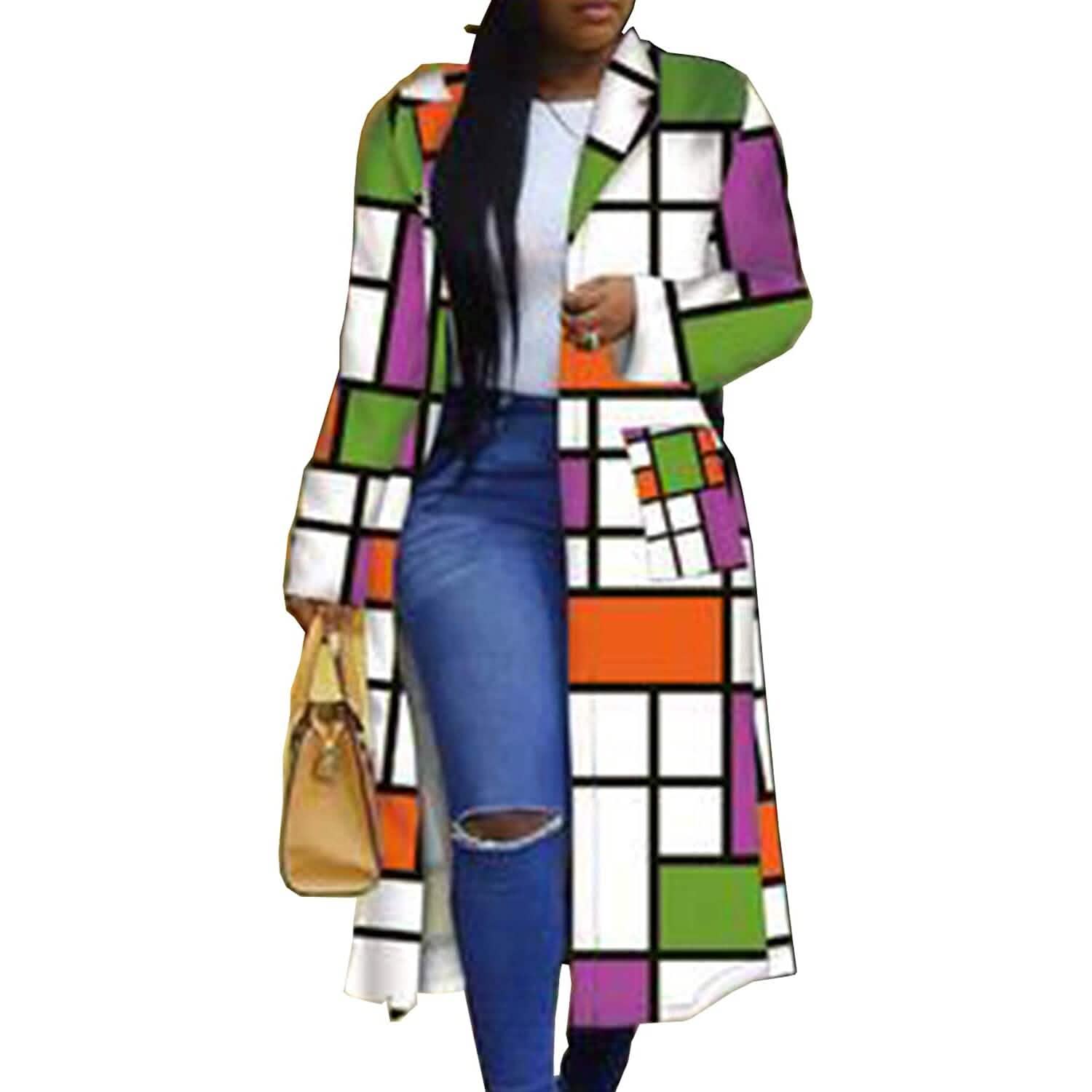 Women's Colored Geo Turn Down Collar Trench Coat DailySale