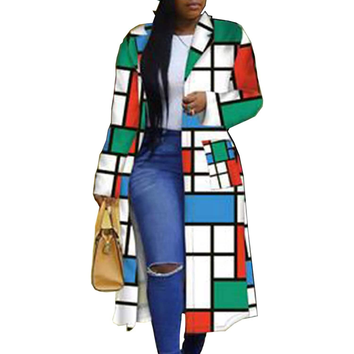 Women's Colored Geo Turn Down Collar Trench Coat DailySale