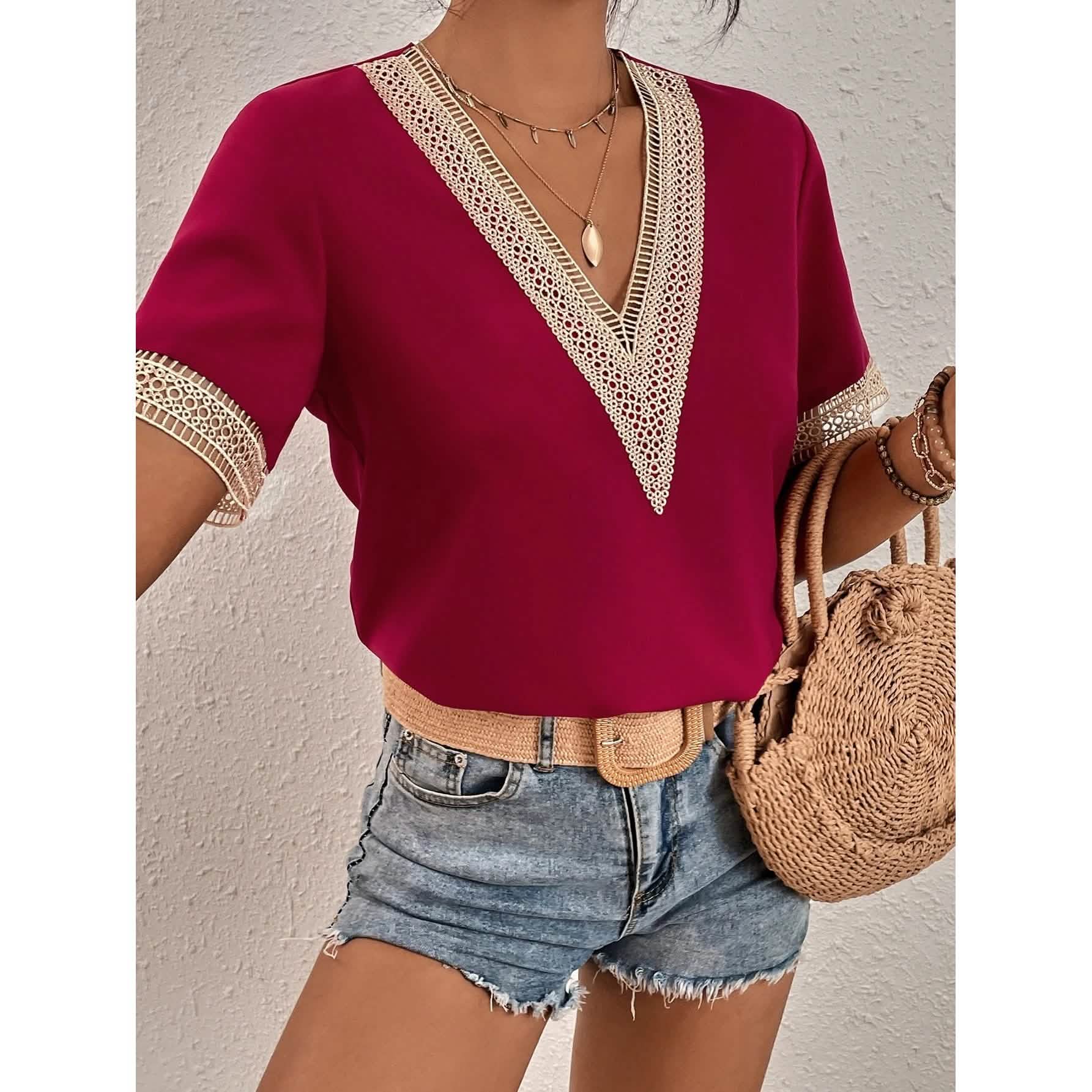Women's Contrast Guipure Lace Blouse DailySale