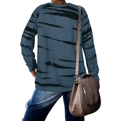 Womens Crewneck Long Sleeve Sweatshirts Striped Casual Tops Printed Loose Pullover Shirts DailySale